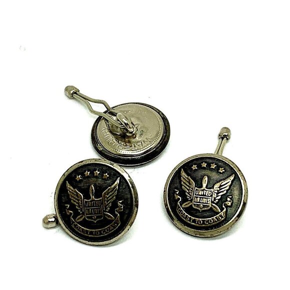 United Airlines Crew Uniform Pilot Wings Vintage 3 Cuff Buttons Coast to… - Picture 2 of 12